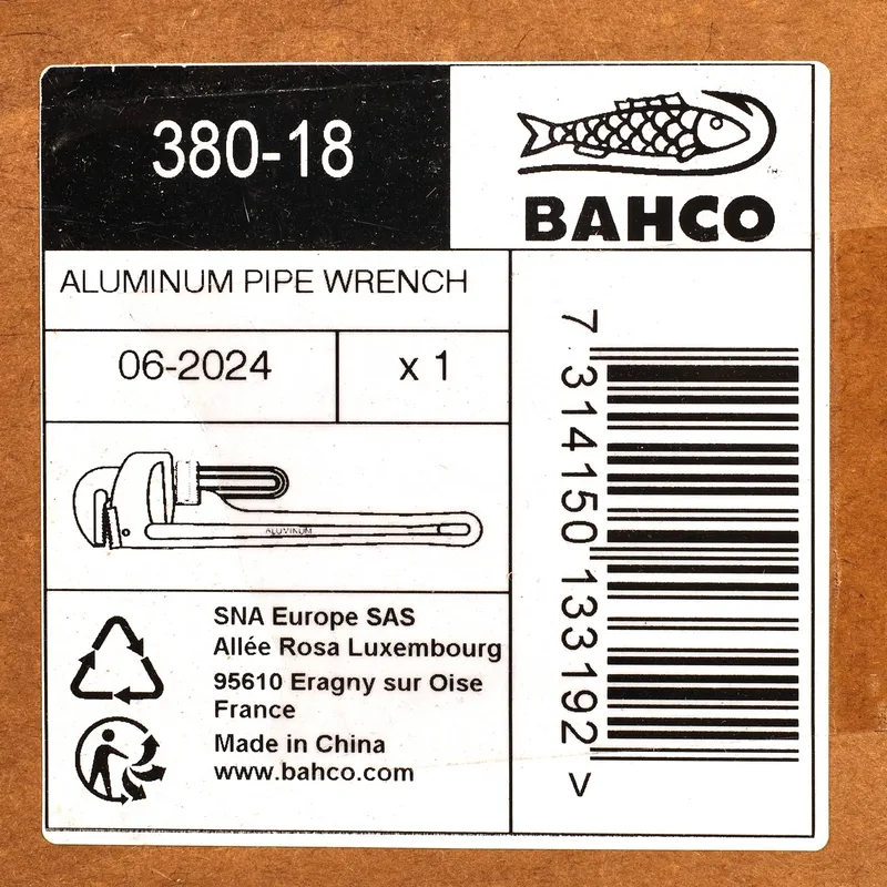 BAHCO ประแจจับท่ออลูมิเนียม ขาเดียว 18" (380-18) - Image 4