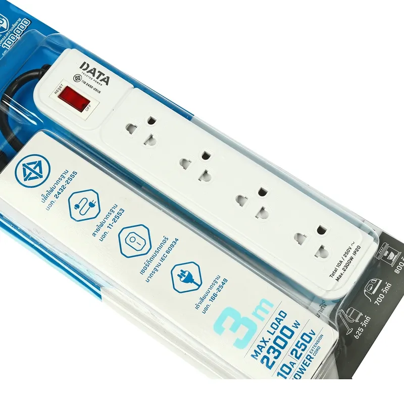 DATA AP4195 ปลั๊กรางไฟ 4 ช่อง 1 สวิตซ์ 3 ม. ฟ้า - Image 2