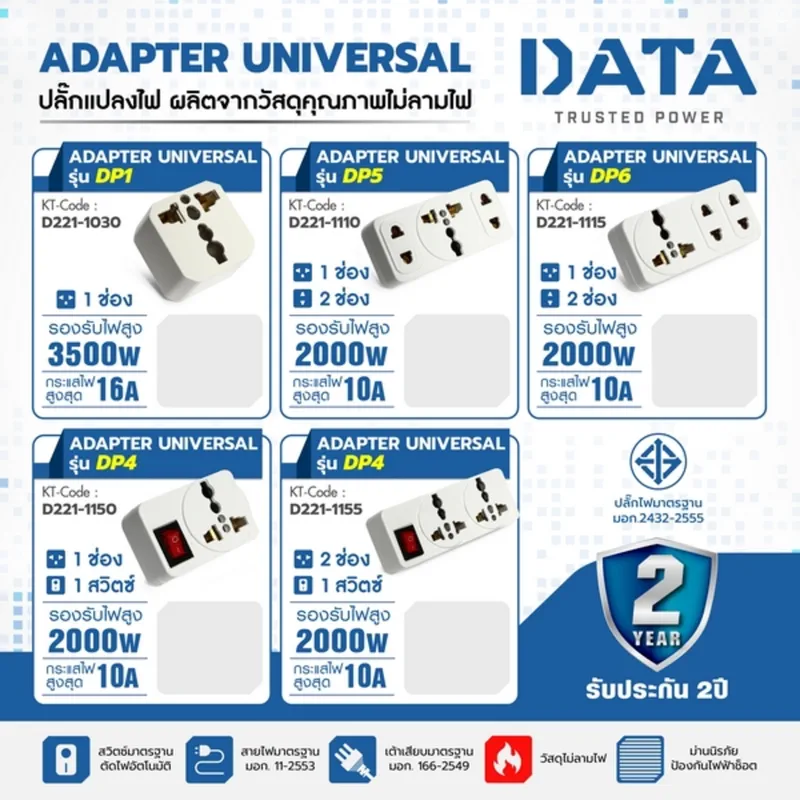 DATA DP5 อะแดปเตอร์ UNIVERSAL 1 ช่อง + 2 ขา 2 ช่อง - Image 5
