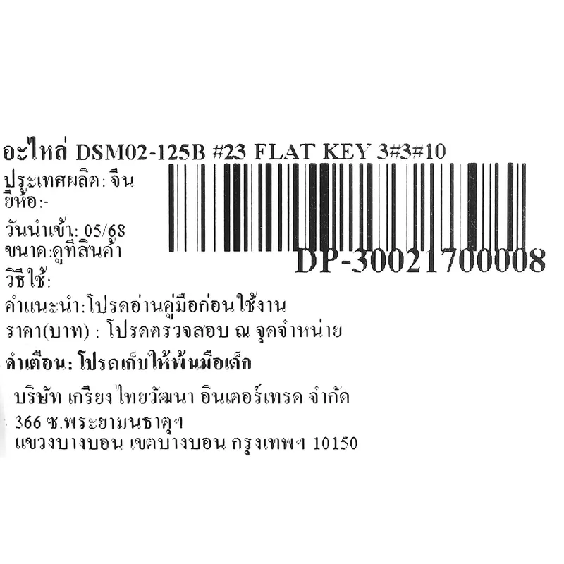 DONGCHENG อะไหล่ DSM02-125B #23 FLAT KEY 3×3×10 - Image 4