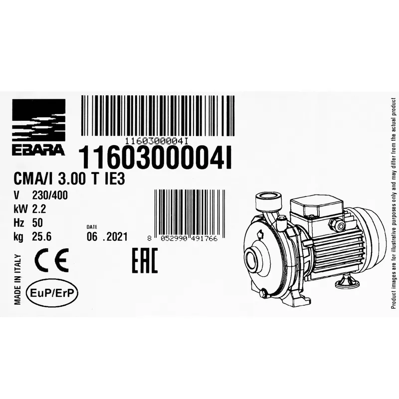 EBARA CMA-3.00T ปั๊มหอยโข่ง (3 HP 3สาย) - Image 7
