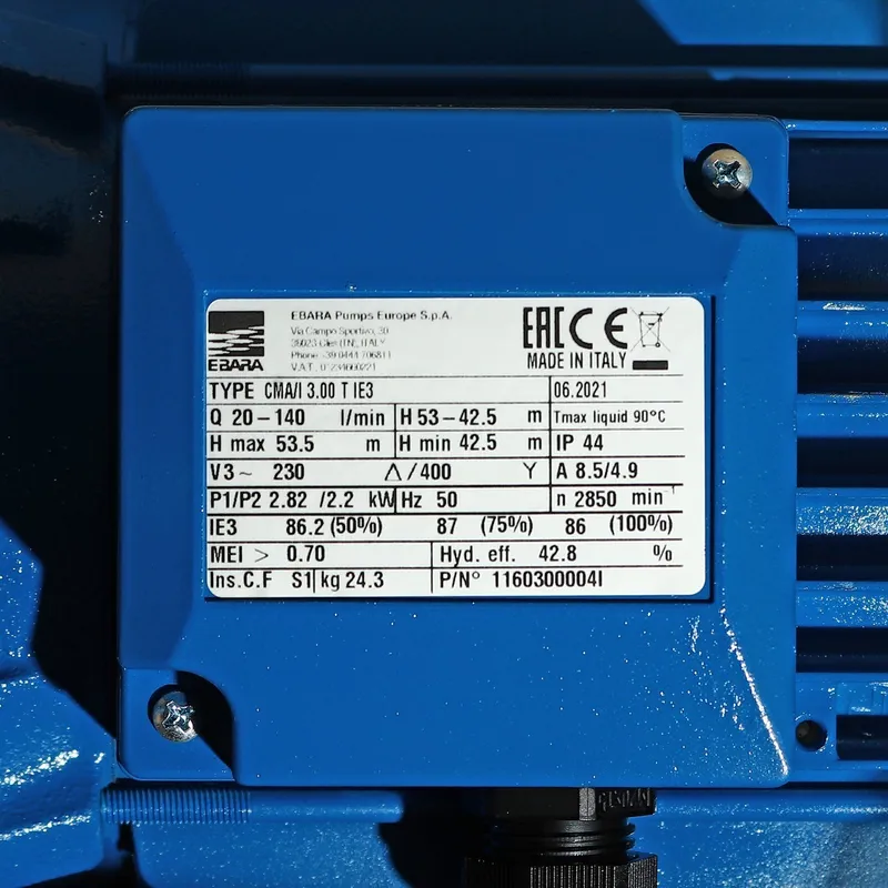 EBARA CMA-3.00T ปั๊มหอยโข่ง (3 HP 3สาย) - Image 8