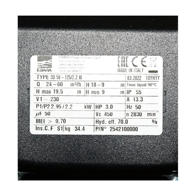 EBARA 3D 50-125/2.2M ปั๊มเหล็กหล่อ - Image 4