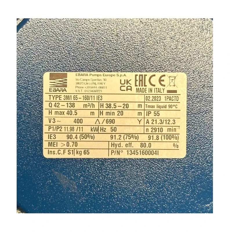 EBARA 3M 65-160/11 ปั๊มสเตนเลส - 3สาย - Image 4