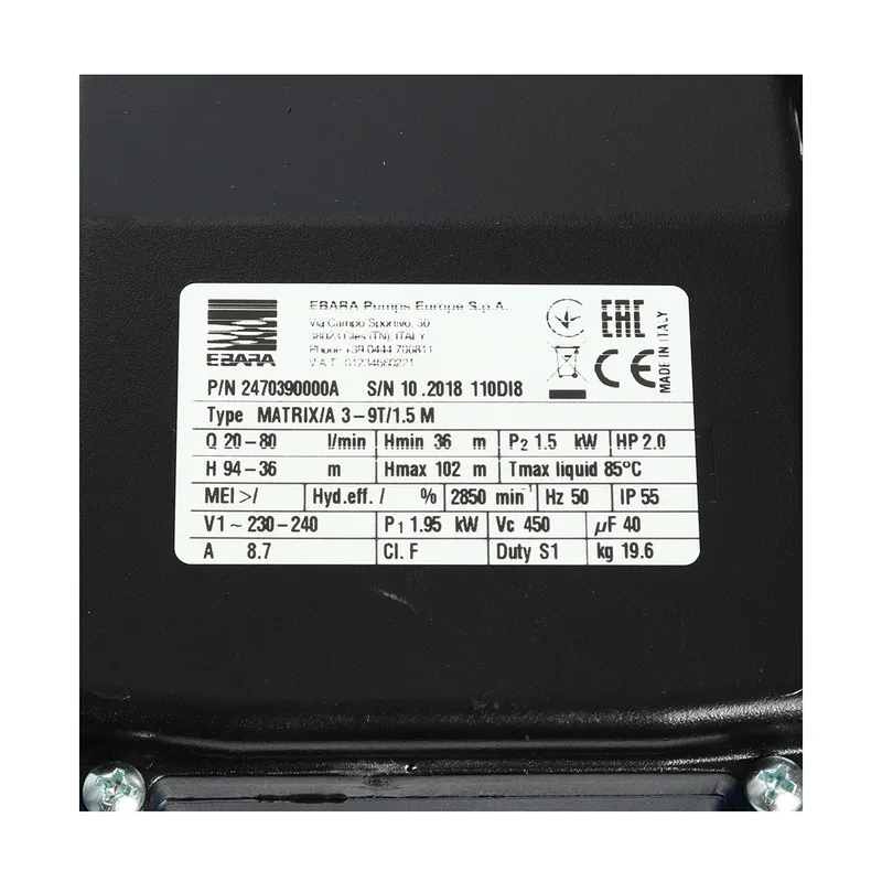 EBARA MATRIX 3-9T/1.5M ปั๊มน้ำหลายใบพัดแนวนอน - Image 4