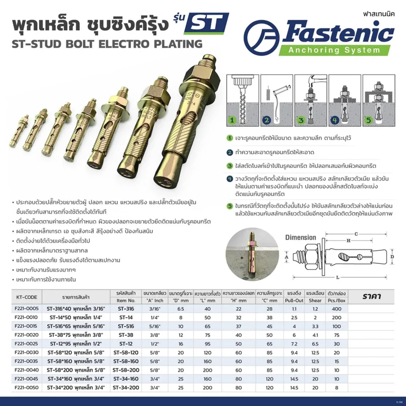 FASTENIC พุกเหล็ก 5/16" ยาว 65 มม. รุ่น ST-516 - Image 6