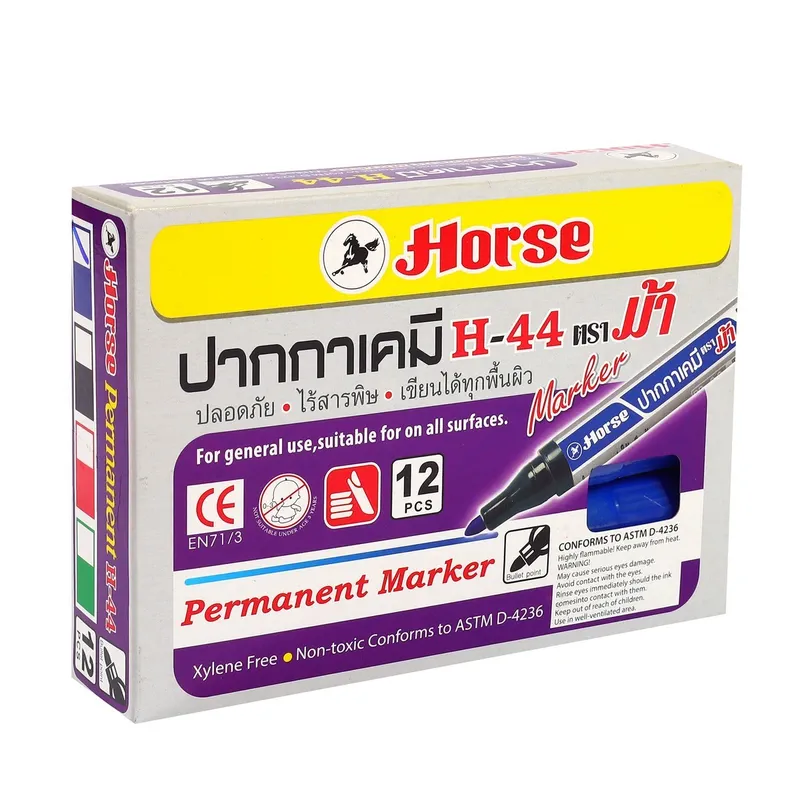 HORSE ปากกาเคมี H-44 หัวกลม ตราม้า -สีน้ำเงิน - Image 4
