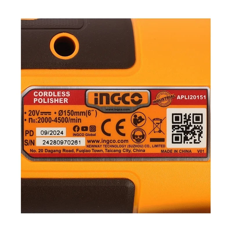 INGCO เครื่องขัดเงาไร้สาย Brushless 20V ขนาด 6" นิ้ว พร้อมแบต 4.0Ah x1 ก้อน รุ่น APLI20151 - Image 6