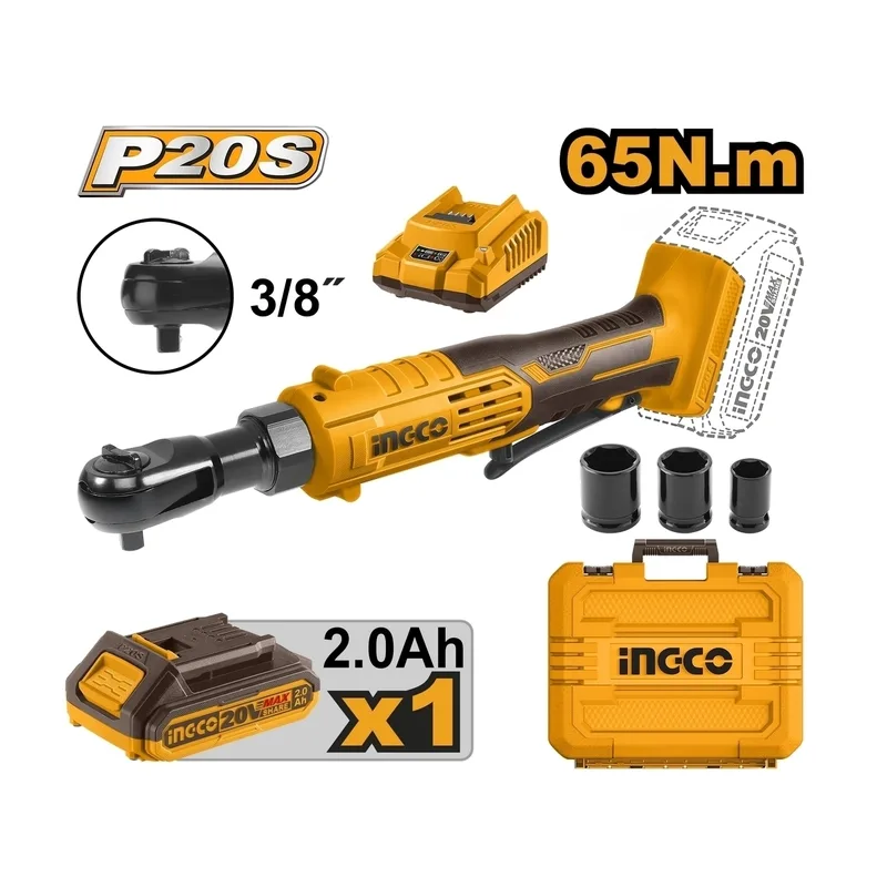 INGCO ประแจด้ามฟรีไร้สาย 20V พร้อมแบต 2.0Ah x1 ก้อน รุ่น CDRLI2060152