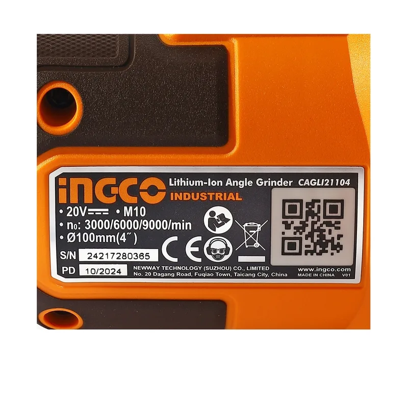INGCO ชุดคอมโบเครื่องมือไร้สาย สว่านกระแทก+เจียร์ 4" 20V-BL รุ่น CKLI2027310 - Image 4