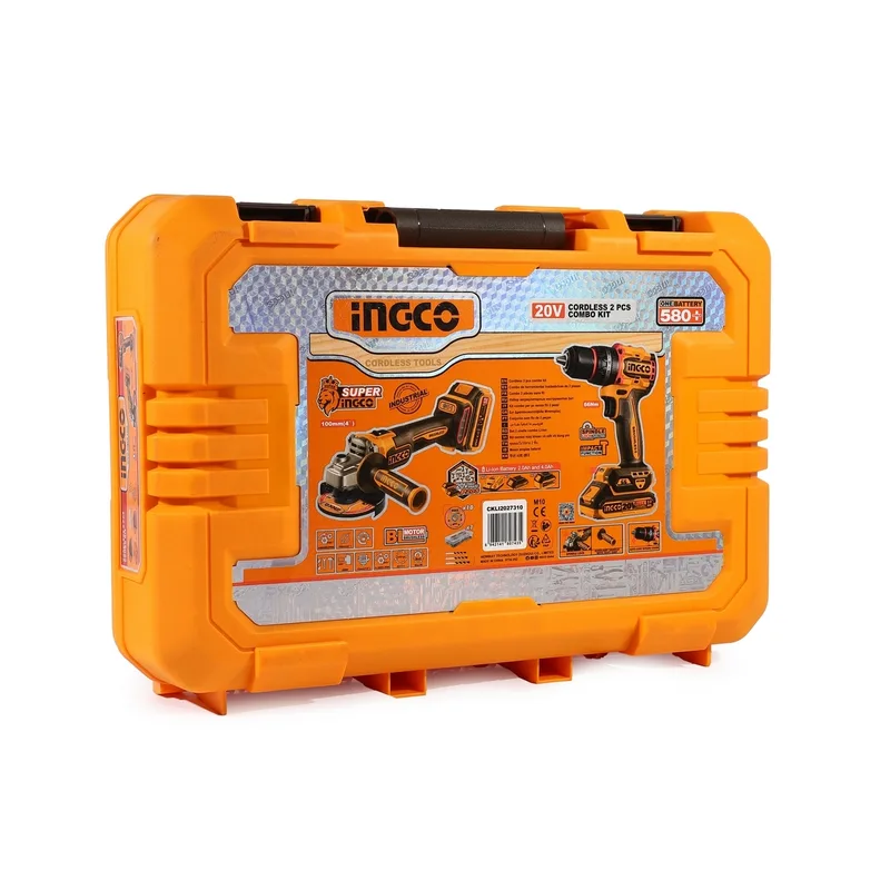 INGCO ชุดคอมโบเครื่องมือไร้สาย สว่านกระแทก+เจียร์ 4" 20V-BL รุ่น CKLI2027310 - Image 8