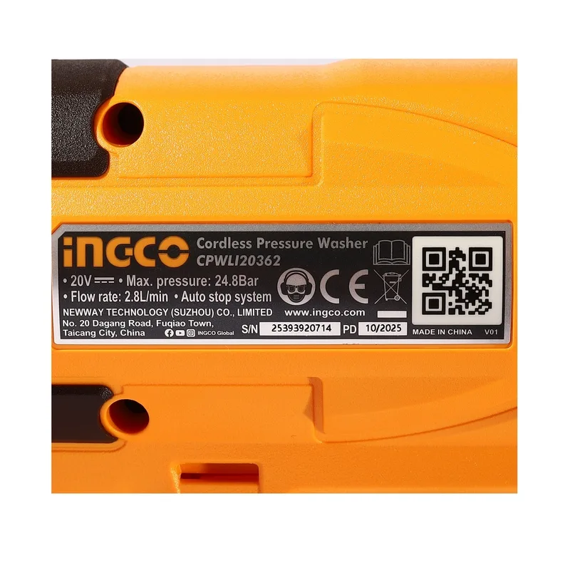 INGCO ปืนฉีดน้ำแรงดันสูงไร้สาย 20V พร้อมแบต 2.0Ah x1 ก้อน รุ่น CPWLI20362 - Image 4