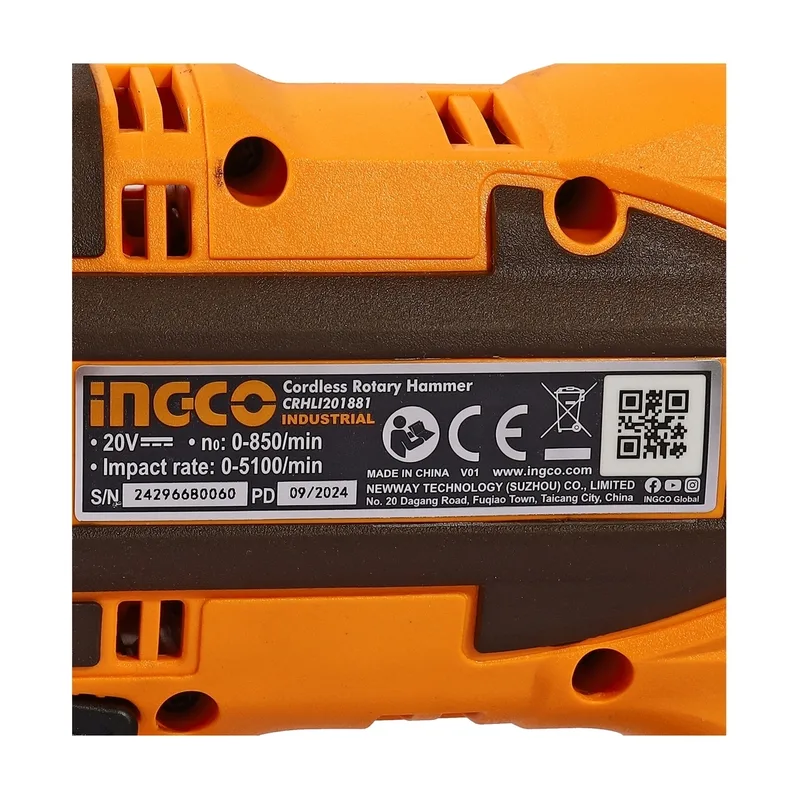 INGCO สว่านโรตารี่ไร้สาย Brushless 20V ขนาด 18 มม. พร้อมแบต 2.0Ah x1 ก้อน รุ่น CRHLI201881 - Image 6