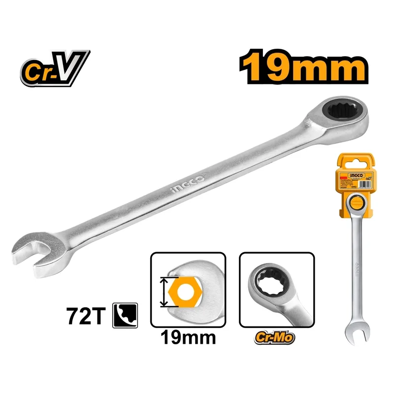 INGCO ประแจแหวนเกียร์ (Ratchet Wrench) เบอร์ 19 มม. เหล็ก CR-V รุ่น HCSPAR191
