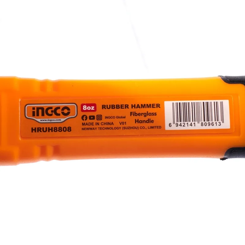 INGCO ค้อนยาง (Rubber Mallet) ด้ามไฟเบอร์ 8 OZ. รุ่น HRUH8808