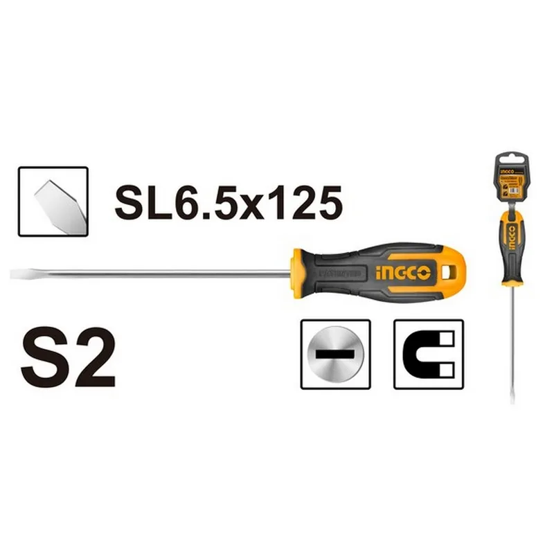INGCO ไขควงปากแบน 5X6X125 เหล็ก S2 รุ่น HS686125