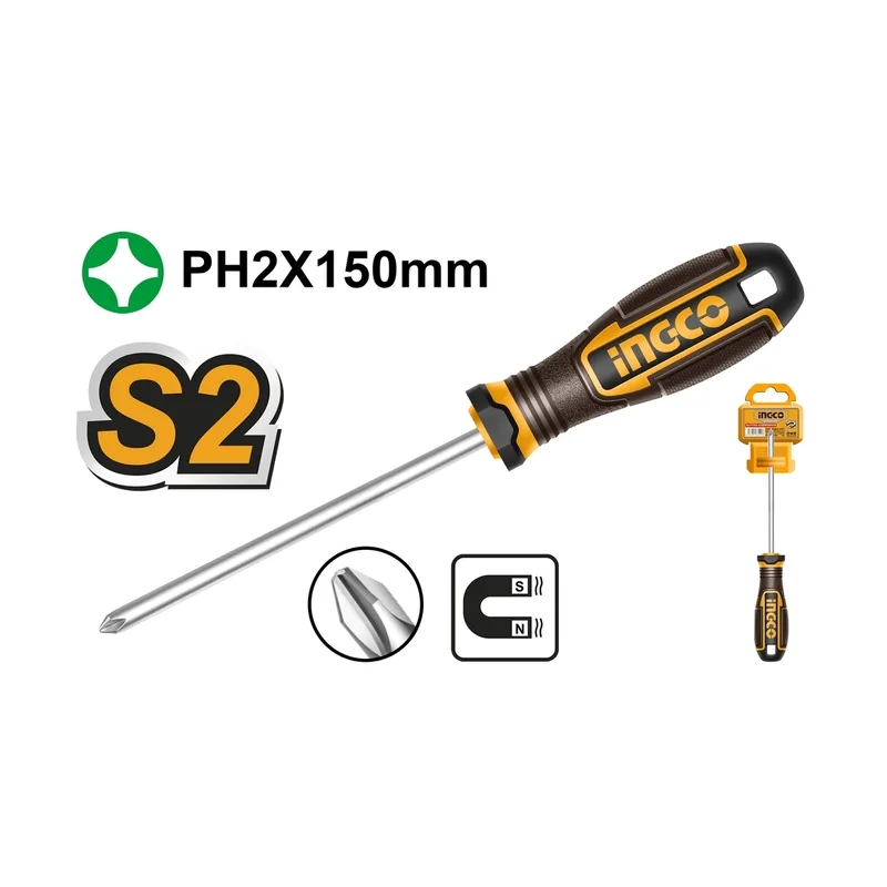 INGCO ไขควงปากแฉก PH2X150 เหล็ก S2 รุ่น HSDPH2150