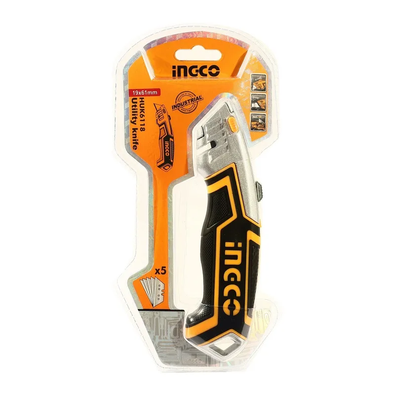 INGCO มีดคัตเตอร์อเนกประสงค์ พร้อมใบมีด 5 ใบ รุ่น HUK6118