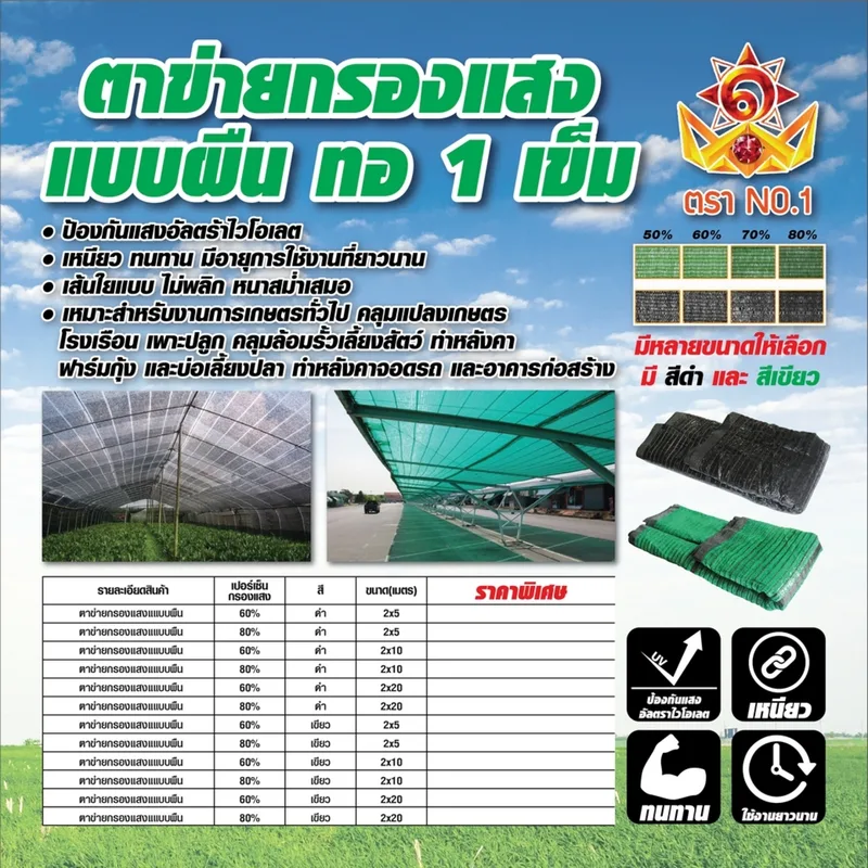 NO.1 ตาข่ายกรองแสง (สแลน) 60% สีดำ ขนาด 2X5ม. - Image 11