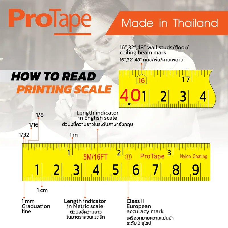 PROTAPE 0-516ME ตลับเมตร 5 ม. / 16 ฟุต หุ้มยางส้ม/ดำ - Image 9