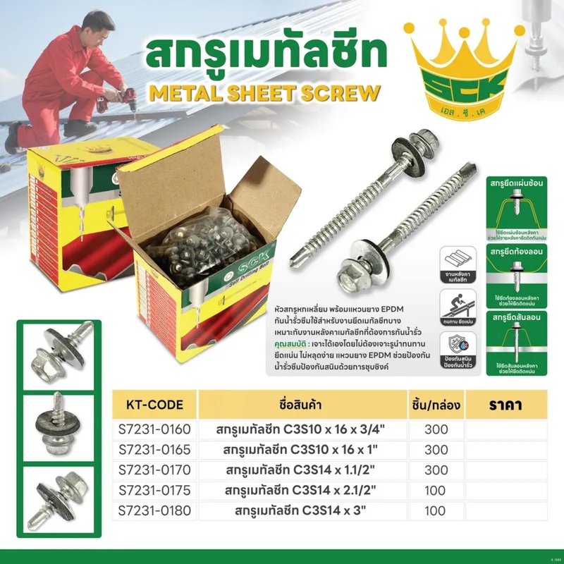 S.C.K. สกรูเมทัลชีท C3S14X1.1/2" - Image 5
