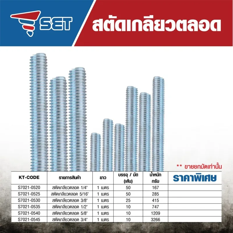 SET สตัดเกลียวตลอด 3/8 " X1 เมตร (25เส้น) - Image 5