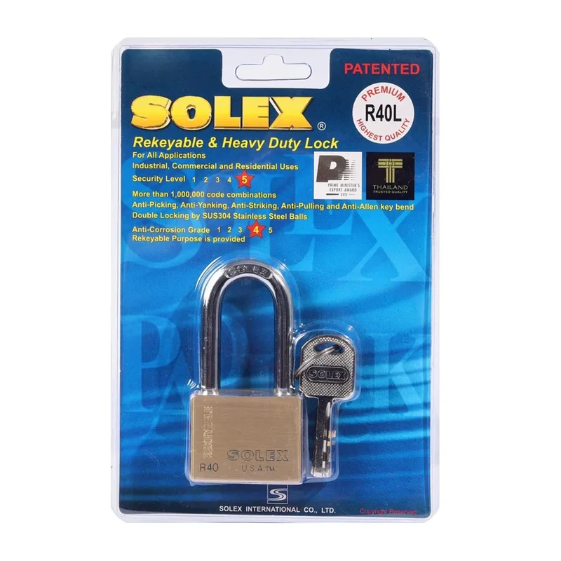 SOLEX กุญแจคล้องทองเหลือง R40 L PREMIUM