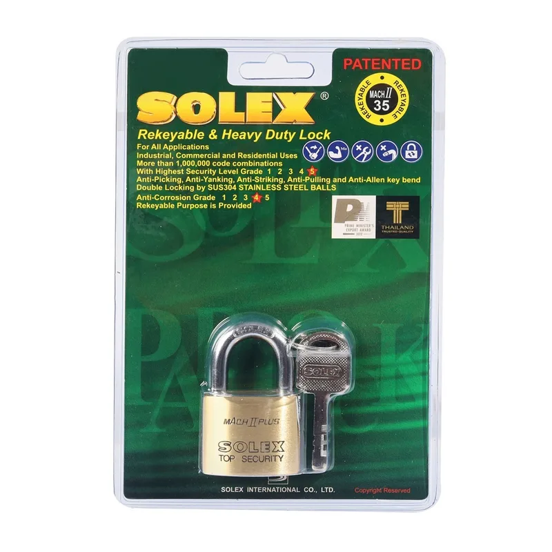 SOLEX แม่กุญแจสายยู MACH II 35MM.