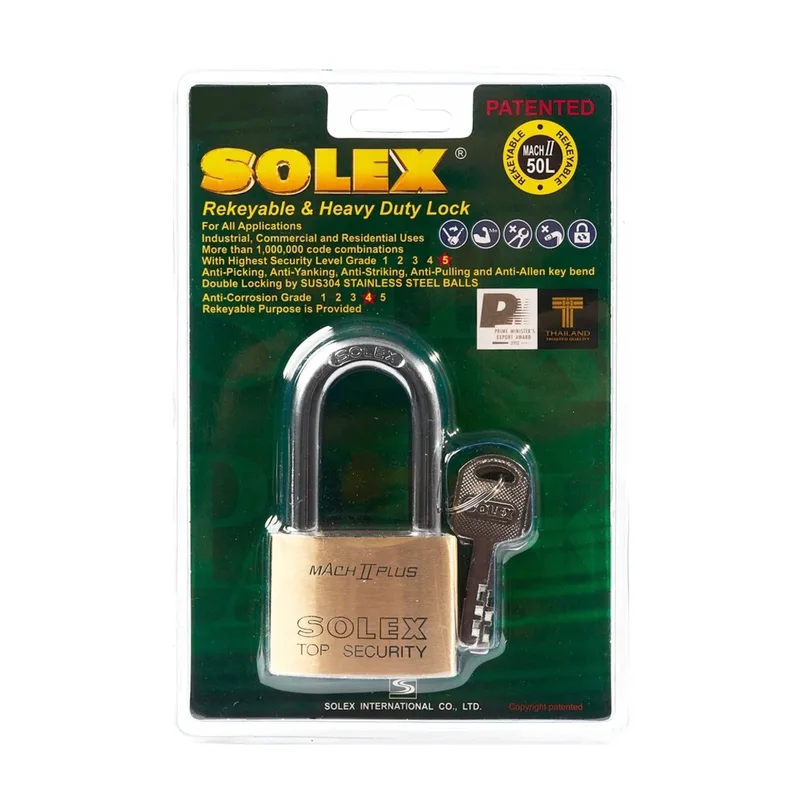 SOLEX แม่กุญแจคล้องคอยาว MACH II L 50MM.