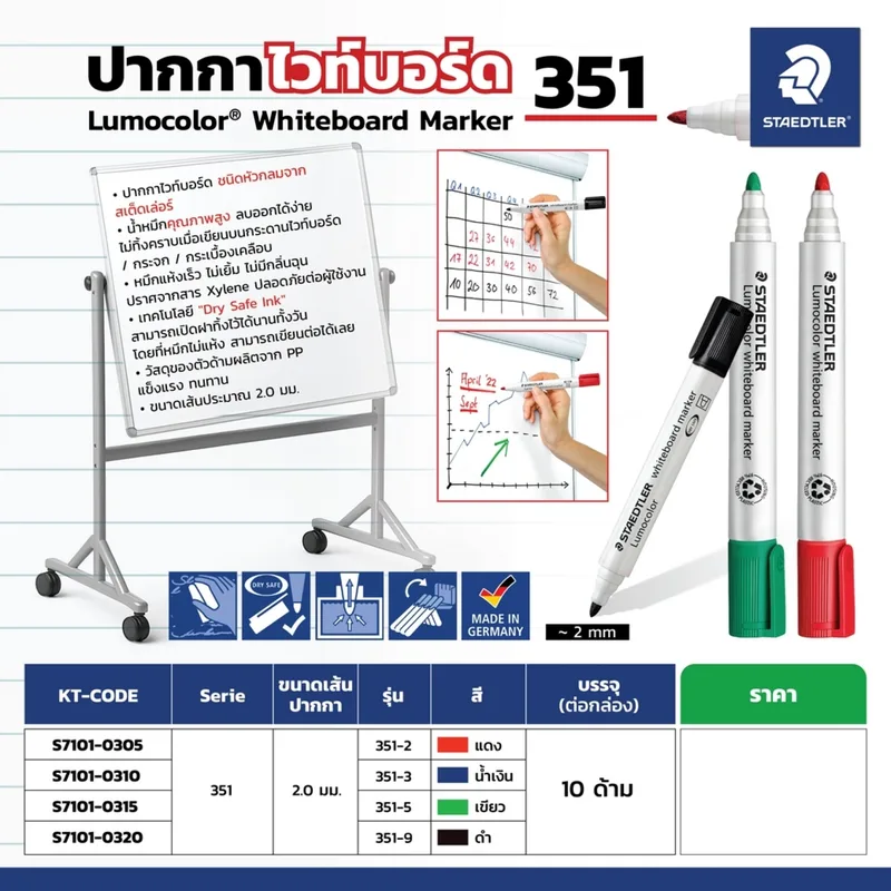 STAEDTLER 351-3 ปากกาไวท์บอร์ด 2.0 มม. สีน้ำเงิน - Image 4