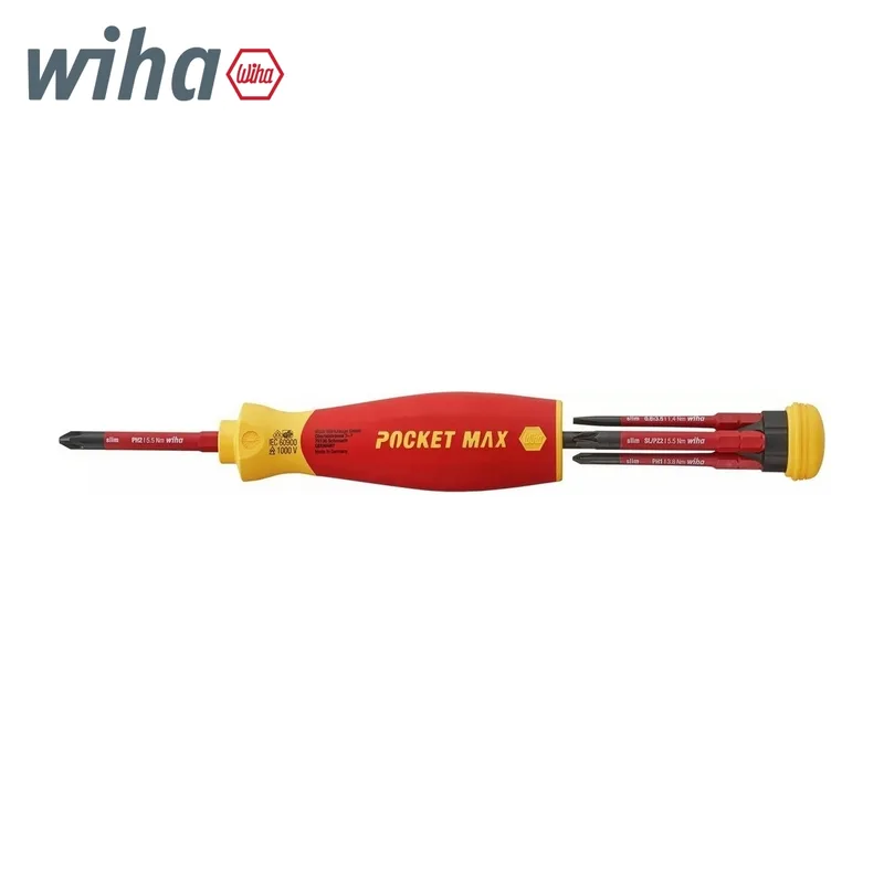 WIHA ไขควงกันไฟ PocketMax พร้อมช่องเก็บบิตในตัว 4 ชิ้นแบบผสม รุ่น 283109 รหัส 45296